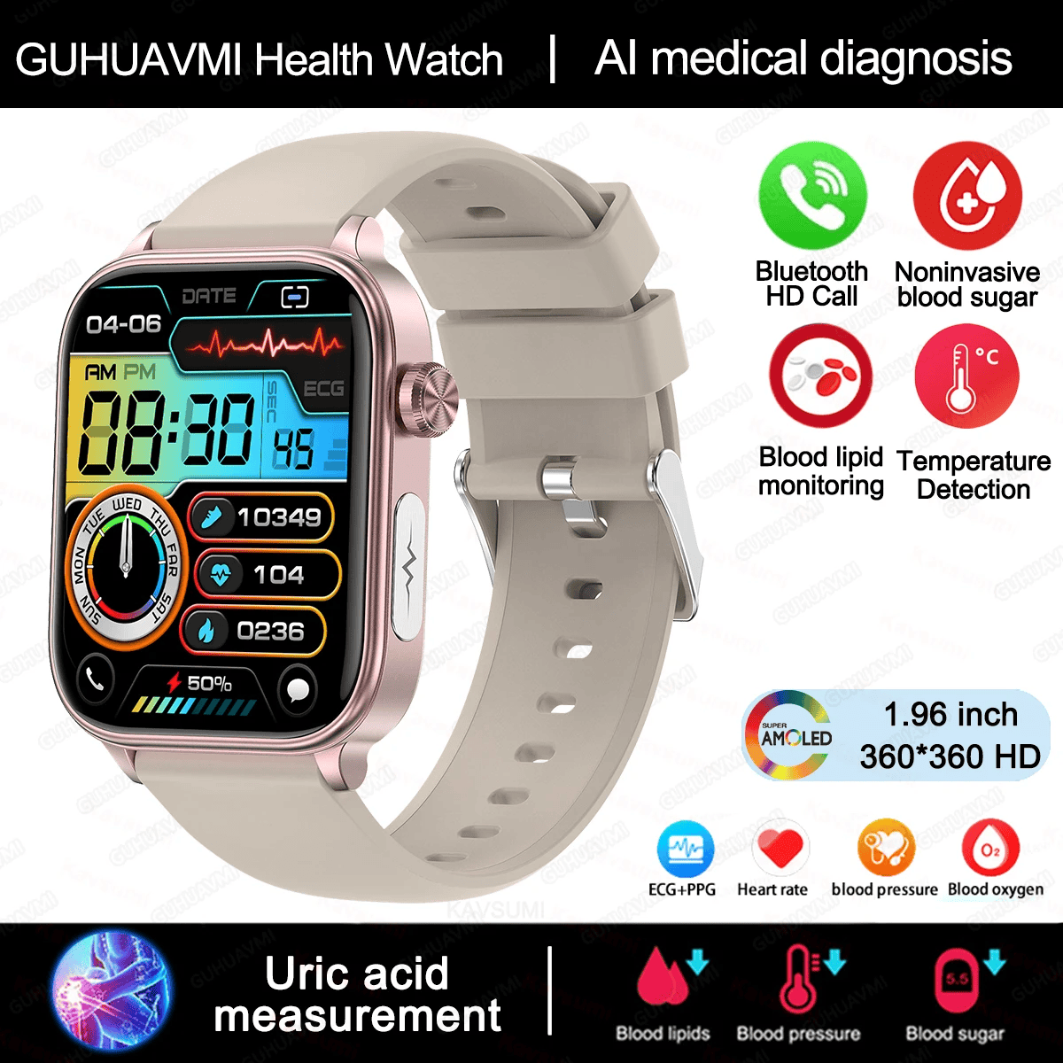 AI Bluetooth Medical Diagnosis Smartwatch. NEW 2024!